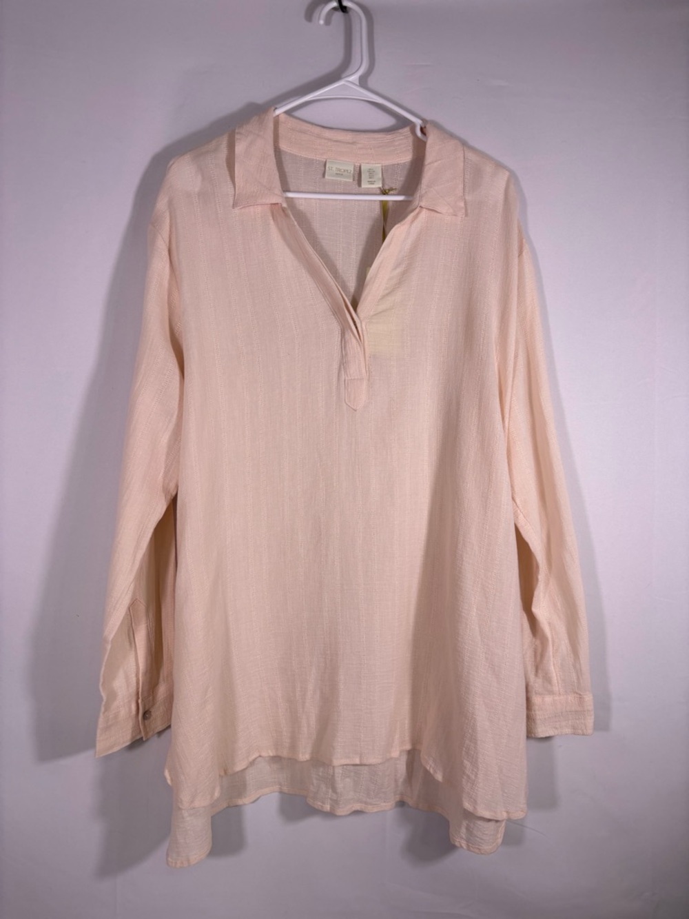 NWT St. Tropez Peach-Tone Long Sleeve Casual Oversized Shirt Size Large